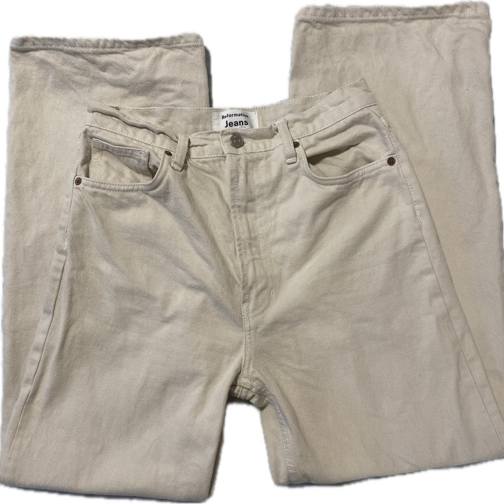 Reformation Cream High-Rise Jeans with Silver Button